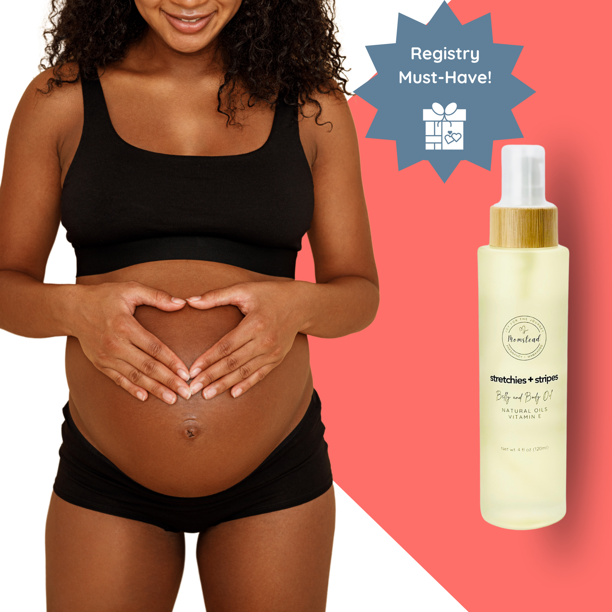 Momstead Stretchies and Stripes Belly and Body Oil is a registry must-have!