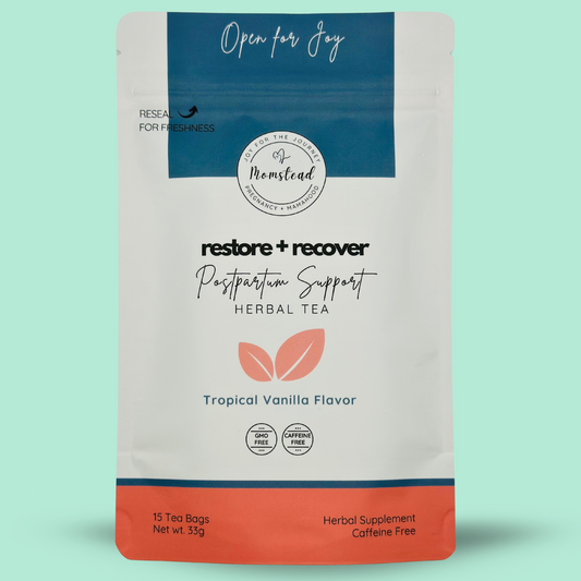 Momstead organic Postpartum recovery tea, postpartum support tea, postpartum healing tea, postpartum herbal tea, postpartum recovery must have