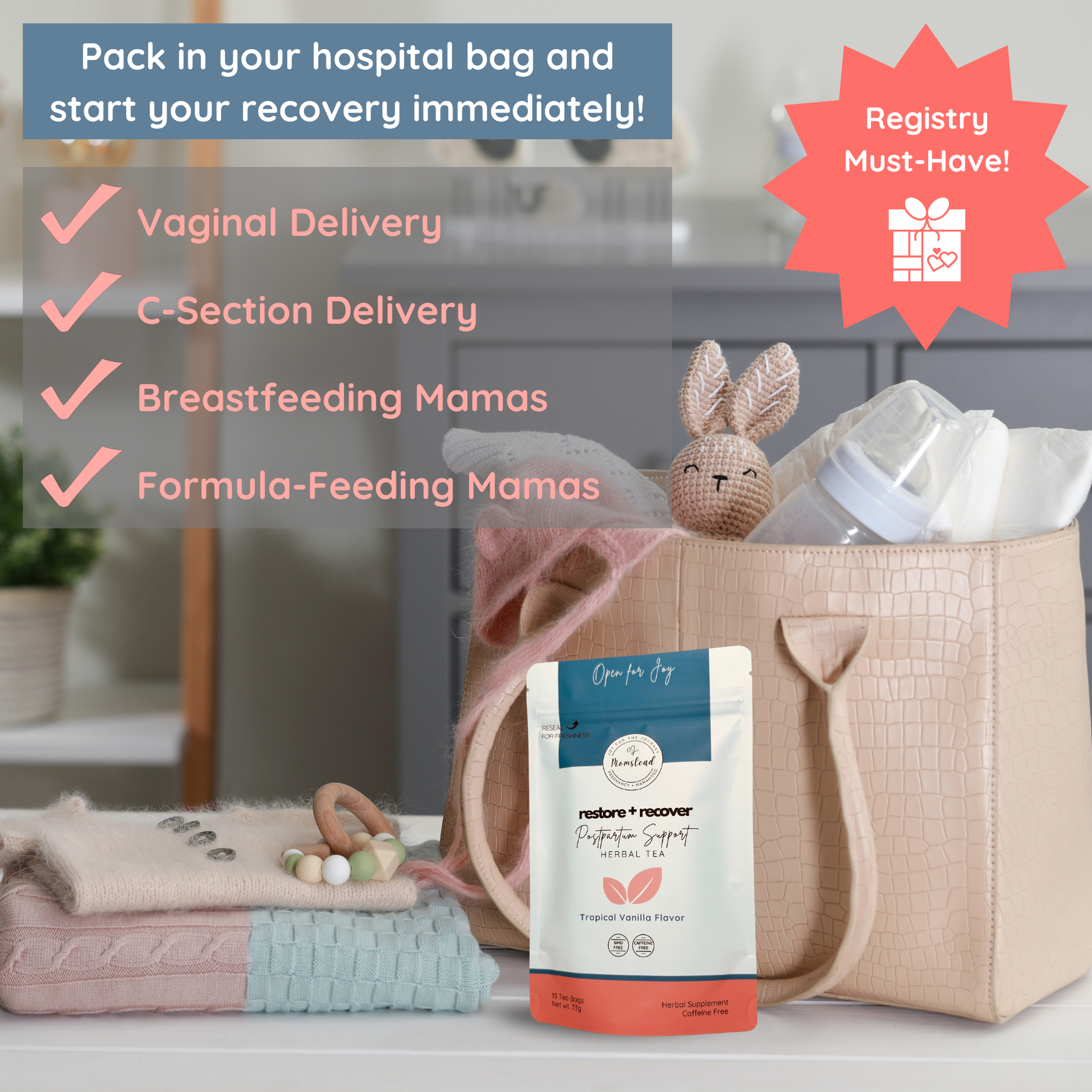 Momstead postpartum gifts, baby shower mom gifts, postpartum recovery must haves