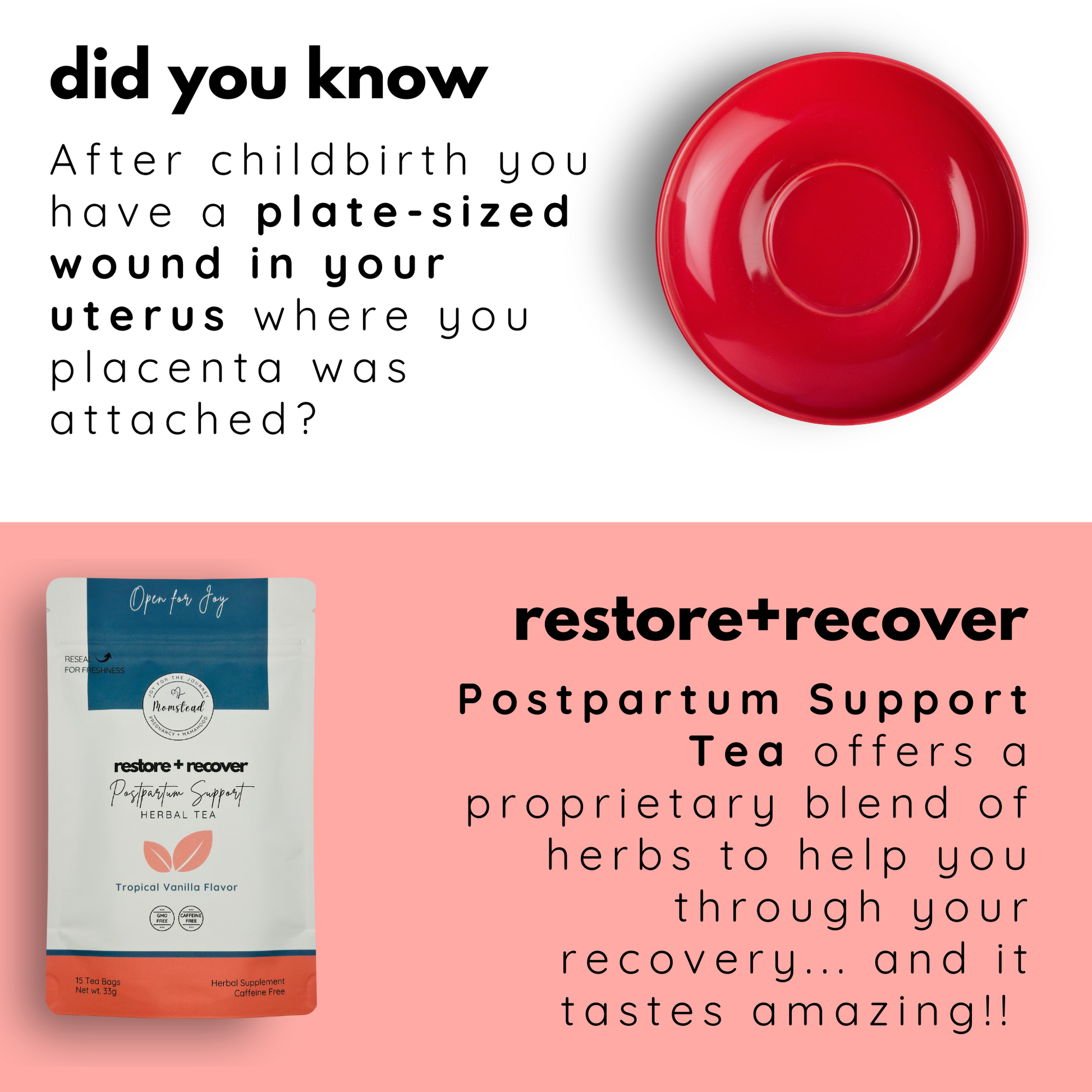 Momstead postpartum healing tea, postpartum recovery tea, postpartum support tea, organic postpartum herbal tea